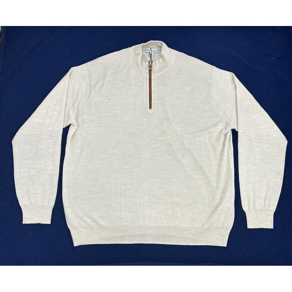 Peter Millar Crown Sweater Men's XXL Ivory Autumn Crest Suede Trim 1/4 Zip NEW‎